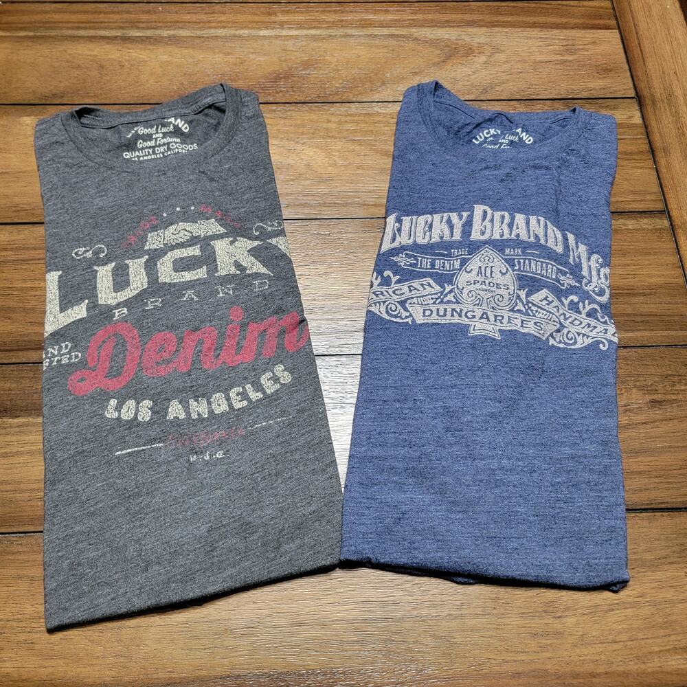 Set of 2 Lucky Brand Unisex Tees Dark Blue & Dark Grey - Size Medium